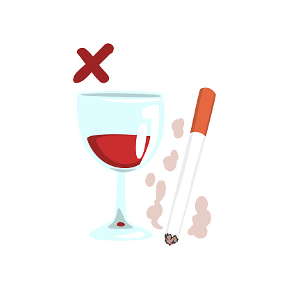 Cigarette and wine glass, no bad habits vector Illustration isolated on a white background.