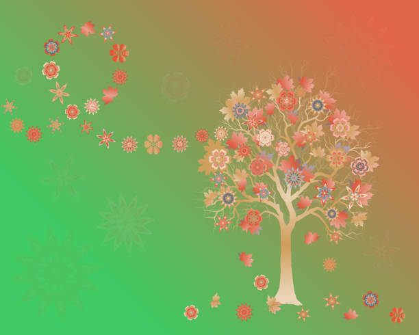istock Summer background with colorful tree with abstract flowers and leaves on wind. 1041739894