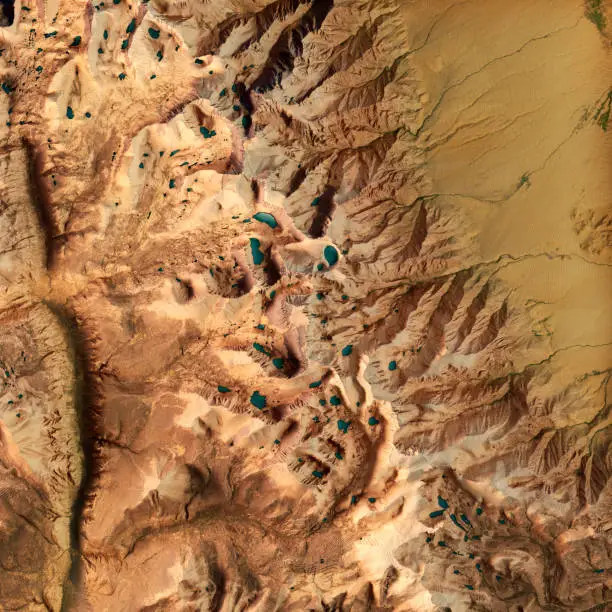 3D Render of a Topographic Map of the Area around Mount Whitney, Sierra Nevada, California.
All source data is in the public domain.
Color texture: U.S. Geological Survey, US Topo
https://viewer.nationalmap.gov/basic/?basemap=b1&category=ustopo&title=US%20Topo%20Download
Relief texture: SRTM data courtesy of USGS. URL of source image: 
https://e4ftl01.cr.usgs.gov//MODV6_Dal_D/SRTM/SRTMGL1.003/2000.02.11/
Water texture: 
USGS The National Map: National Hydrography Dataset (NHD):
https://nationalmap.gov/hydro.html