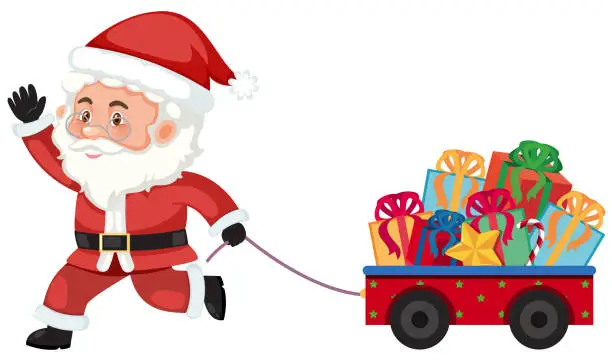 Vector illustration of Santa pulling a carriage with presents
