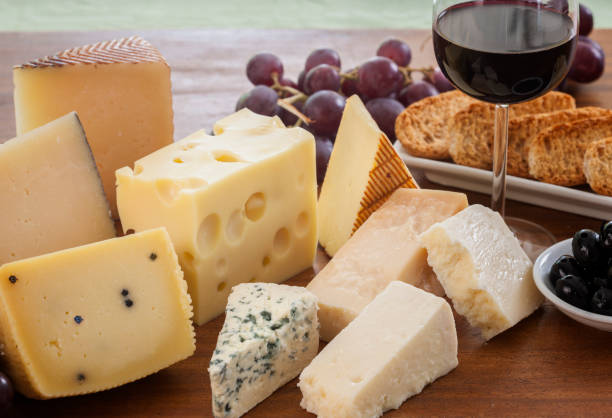 Still life of cheeses and wine
