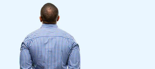 istock African american man with beard backside, rear view 1041758664