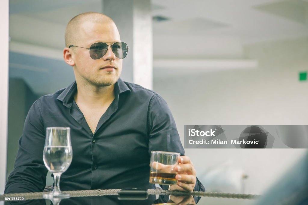 Businessman with whiskey Drinking, Alcohol, Laughing, Drink, Smiling Adult Stock Photo