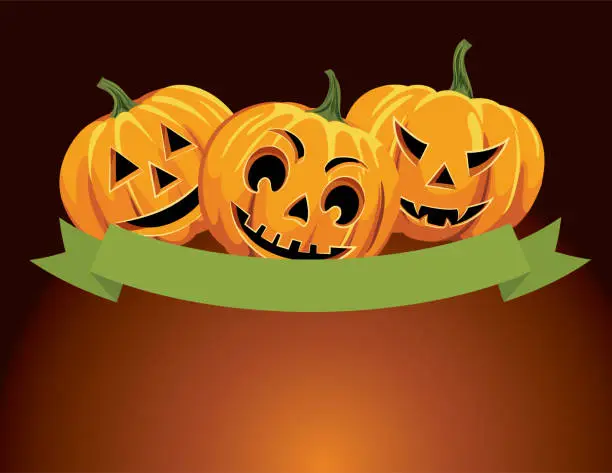 Vector illustration of Fun Halloween Background With Pumpkins and Jack O' Lantern