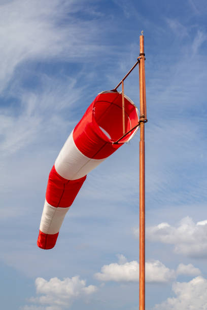 Wind sock, Air field direction and wind speed sign stock photo