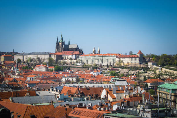 View of old town and Prague castle stock photo