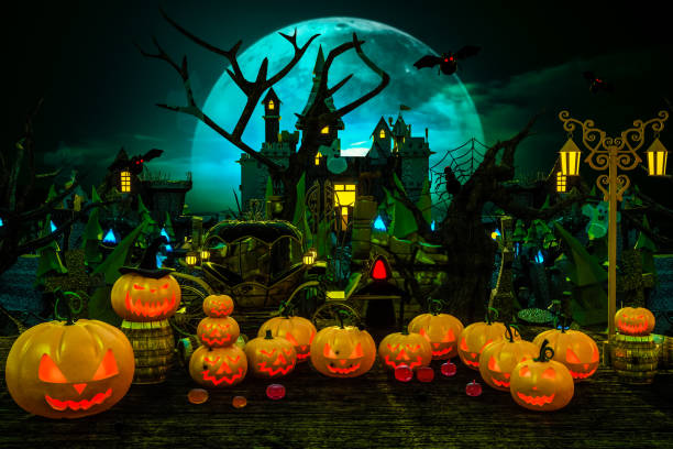 istock halloween pumpkin cartoon style cemetery 1041797488