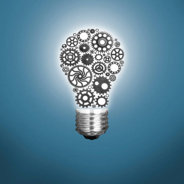 istock Innovation with ideas and concepts featuring a light bulb cogs working Business isolated 1041803418