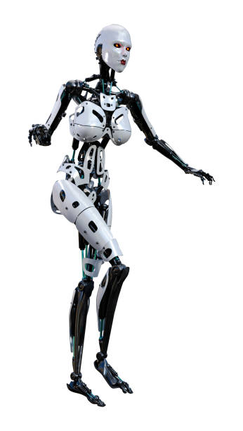 istock 3D illustration female robot on white 1041810440