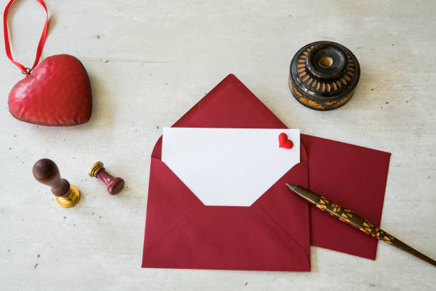 Red envelope and empty greeting card for special days on blue background