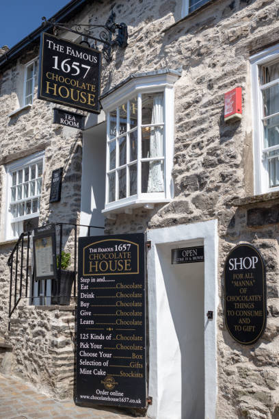 Entrance to the traditional and famous 1657 Chocolate House in Kendal in the center of historical town. Kendal is considered as the southern gateway to Lake District, UK stock photo