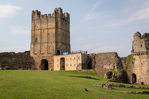 Richmond, UK - July 27, 2018: Scenic ruins of the historical Richmond Castle - founded in 11th century and it is one of the greatest Norman fortresses in Britain.