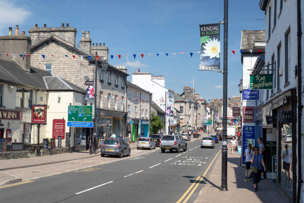 Street in the center of historical town Kendal. Kendal is considered as the southern gateway to the Lake District, UK stock photo