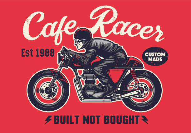 illustrazioni stock, clip art, cartoni animati e icone di tendenza di café racer t-shirt design in stile vintage - piston sports race engine gear