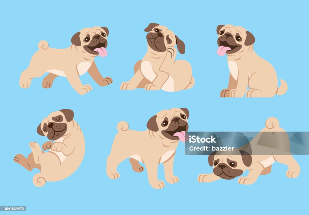 pug dog cartoon set vector of pug dog cartoon set Pug stock vector