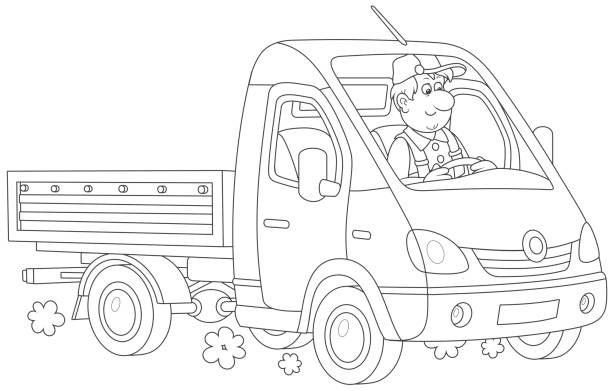 ilustrações de stock, clip art, desenhos animados e ícones de small green truck - truck truck driver exchanging large