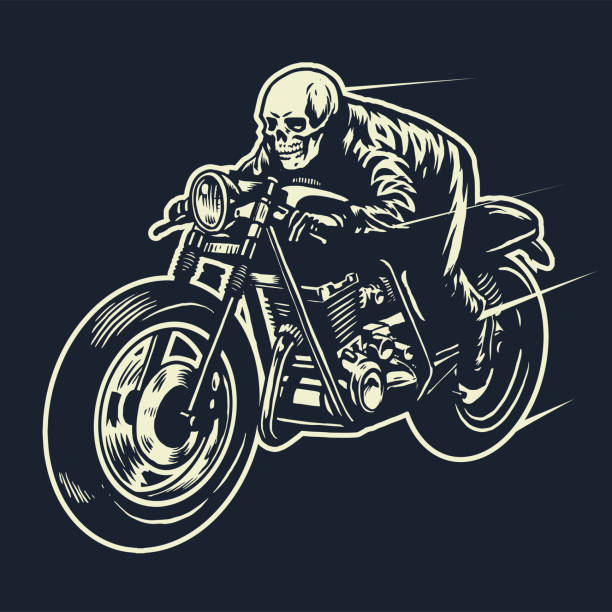 ilustrações de stock, clip art, desenhos animados e ícones de skull ride the cafe racer motorcycle - motor racing track motorized sport sports race road