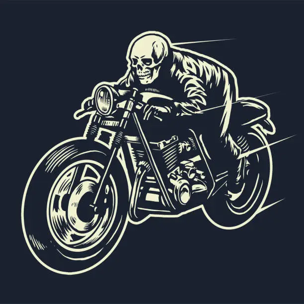 Vector illustration of skull ride the cafe racer motorcycle