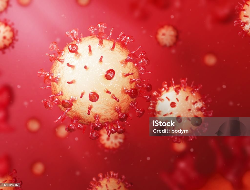 Influenza Virus H1N1 Illustration of Influenza Virus H1N1. Swine Flu. Red and yellow color. Bacterium Stock Photo