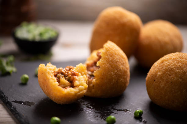 istock Delicious rice ball on black table 1041842116
