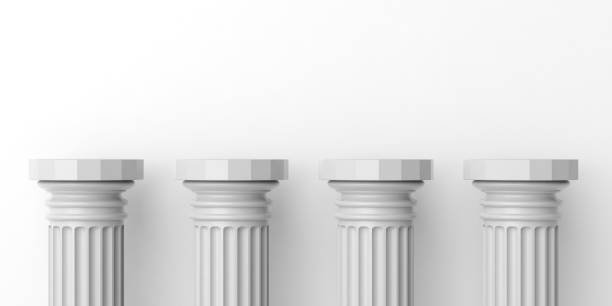 3d rendering four white marble pillars 3d rendering four white marble pillars on white background column stock pictures, royalty-free photos & images