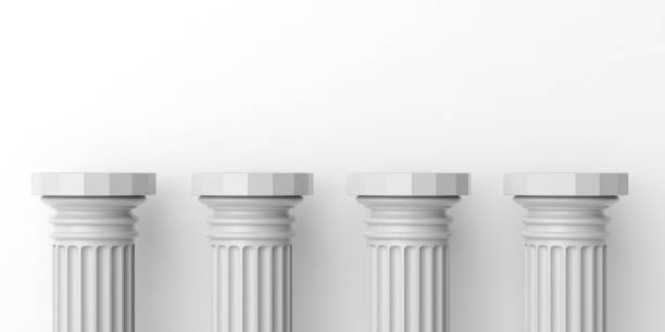 3d оказание четырех белых мраморных столбов - corinthian column стоковые фото и изображения
