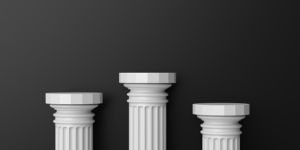 3d rendering marble columns podium on black background