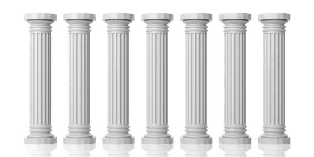 3d rendering seven white marble pillars - greek culture greece text classical greek imagens e fotografias de stock