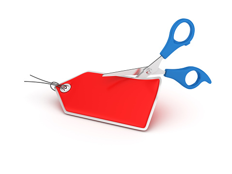 Empty Shopping Tag with Scissors - White Background - 3D Rendering