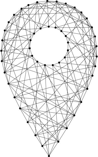 istock Pin mark travel route location from abstract futuristic polygonal black lines and dots. Vector illustration. 1041854704