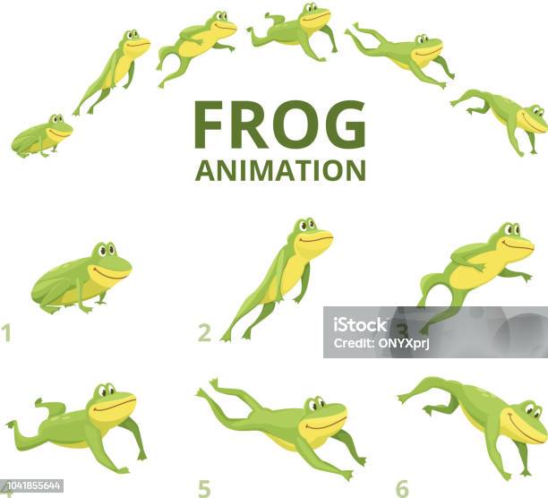 Grenouille Qui Saute Animation Différentes Images Clés Pour Lanimal Vert Vecteurs libres de droits et plus d'images vectorielles de Grenouille