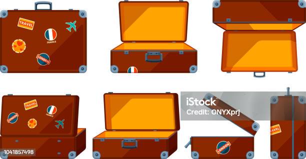 Travel Case Vector Various Views Of Travel Case Stock Illustration - Download Image Now - Suitcase, Open, Luggage