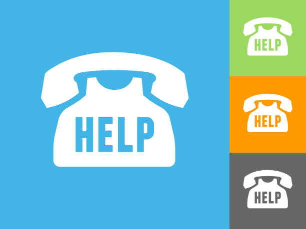 ilustrações de stock, clip art, desenhos animados e ícones de help phoneline flat icon on blue background - phoneline