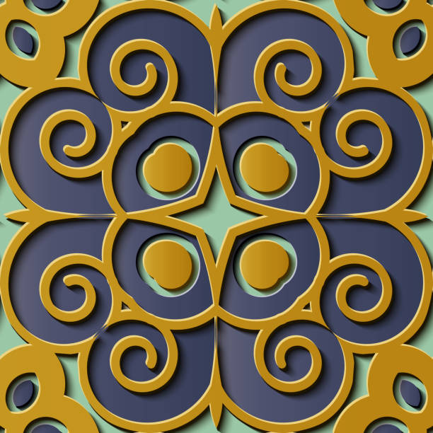 istock Seamless relief sculpture decoration retro pattern spiral cross gold frame flower kaleidoscope 1041871278