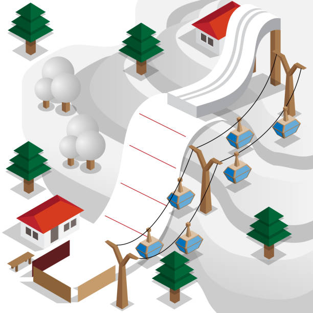 스키 점프입니다. - mountain skiing ski lift silhouette stock illustrations