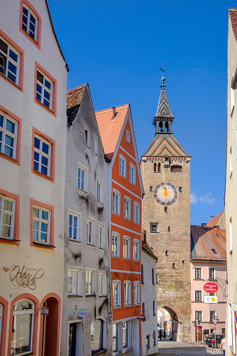The Schmalzturm, dating to the 14th century, is one of the historic buildings of Landsberg am Lech. The town is located on the famous Romantic Road (Romantische Straße), a \