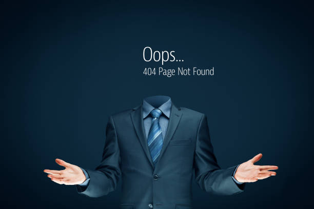 Http 404 error not found page concept Http 404 error not found page template concept. Error page 404 message and businessperson without head. hypertext transfer protocol photos stock pictures, royalty-free photos & images