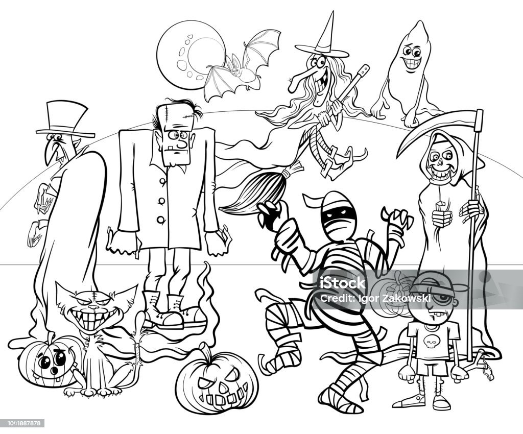 Vetores de Halloween Desenho Animado Desenho Animado Personagens Página De  Livro De Colorir e mais imagens de Colorindo - iStock