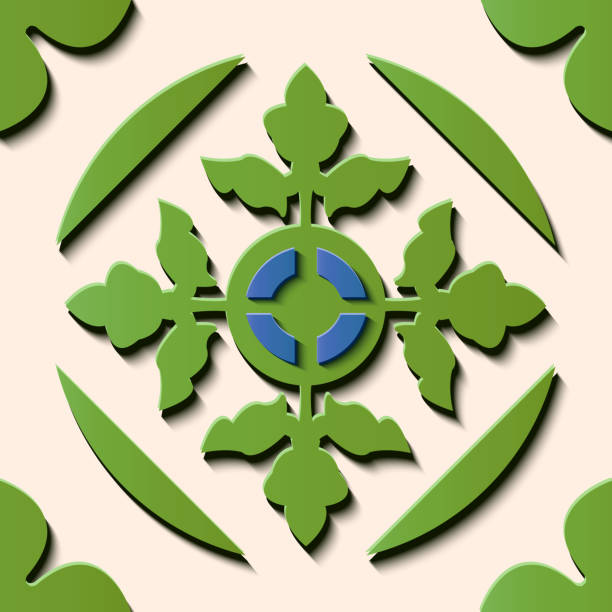 istock Seamless relief sculpture decoration retro pattern green round curve cross leaf frame 1041896160