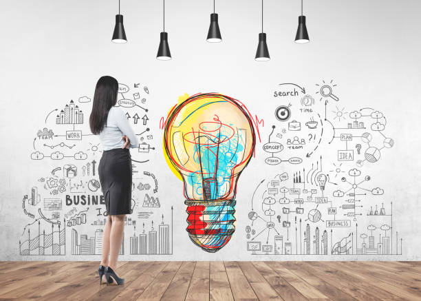 istock Businesswoman looking at wall, start up idea 1041898454