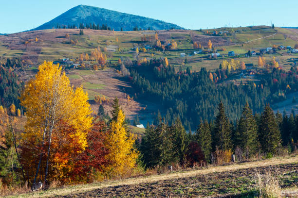 istock Autumn Carpathian village, Ukraine. 1041898776