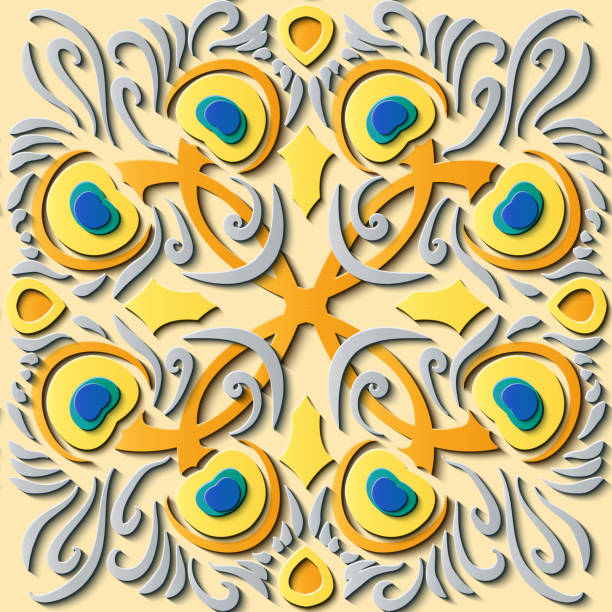 istock Seamless relief sculpture decoration retro pattern peacock feather cross spiral curve kaleidoscope 1041901604
