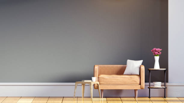 istock Living room interior design, Gray wall and wood floor - 3d rendering 1041904010