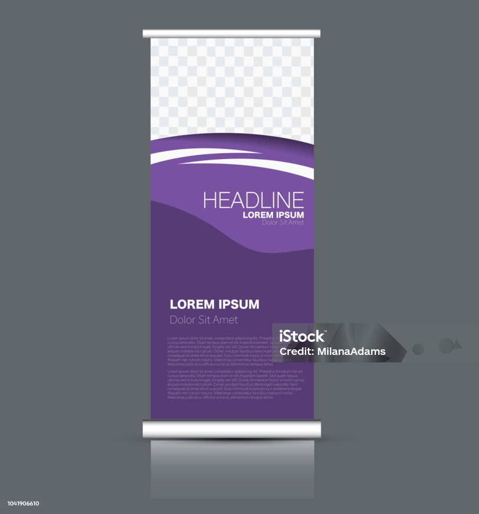 Rollup vertical banner stand template. Abstract background concept for business, education, presentation, advertisement. Roll up banner stand template. Abstract banner background for design,  business, education, advertisement. Purple color. Vector  illustration. Web Banner stock vector
