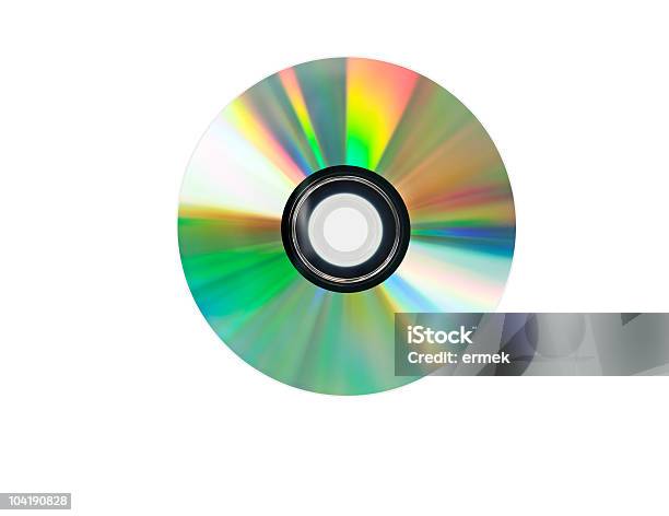 Un Disco Cd Aislado En Blanco Foto de stock y más banco de imágenes de Brillante - Brillante, Color - Tipo de imagen, Colores