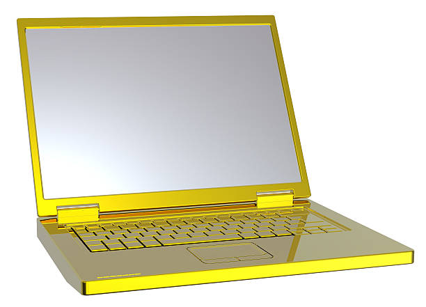 istock Shiny gold laptop isolated on white. 104190852