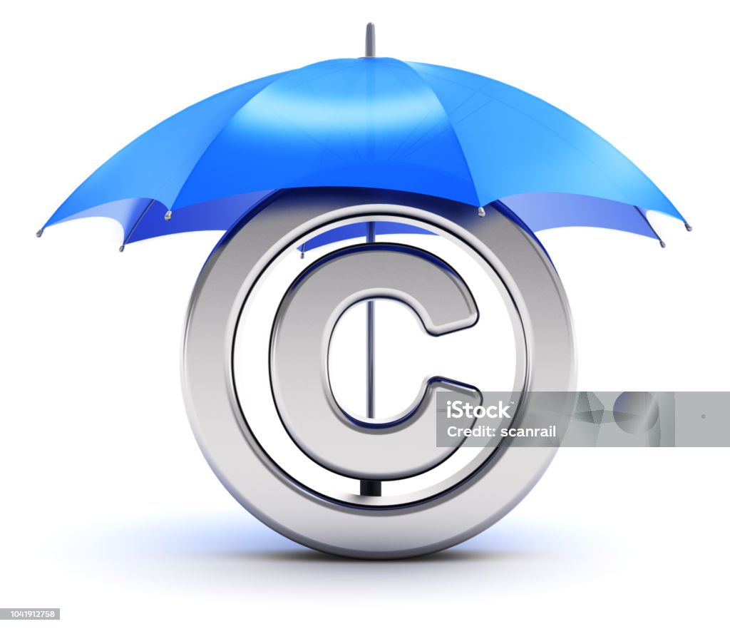 Silver copyright symbol covered by red umbrella Creative abstract intellectual property protection, patent and trademark law technology concept: 3D render illustration of shiny silver metallic copyright trademark symbol covered by red umbrella isolated on white background Driver's License Stock Photo