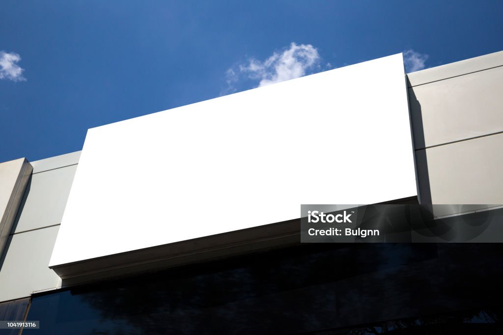 blank mockup outdoor advertising with copy space on the wall of the building Billboard Stock Photo