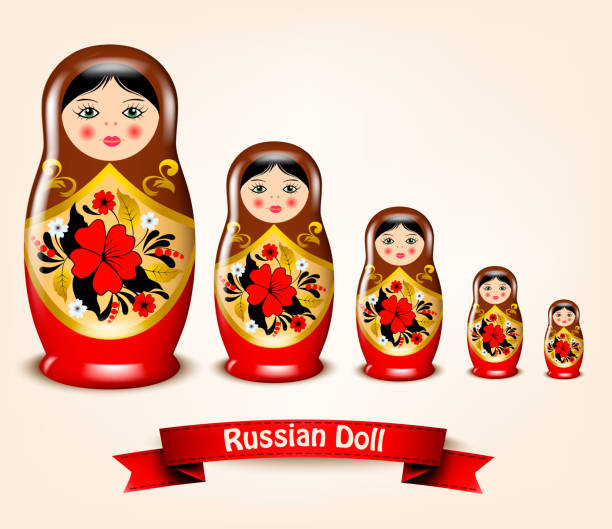 matroschka-puppe mit der blume ornament. russische souvenir. vektor-illustration - russian nesting doll babushka doll russian culture stock-grafiken, -clipart, -cartoons und -symbole