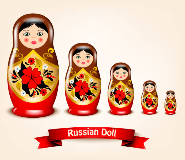 ilustraciones, imágenes clip art, dibujos animados e iconos de stock de muñeca de matryoshka con el ornamento de la flor. souvenir ruso. ilustración de vector - mamushka